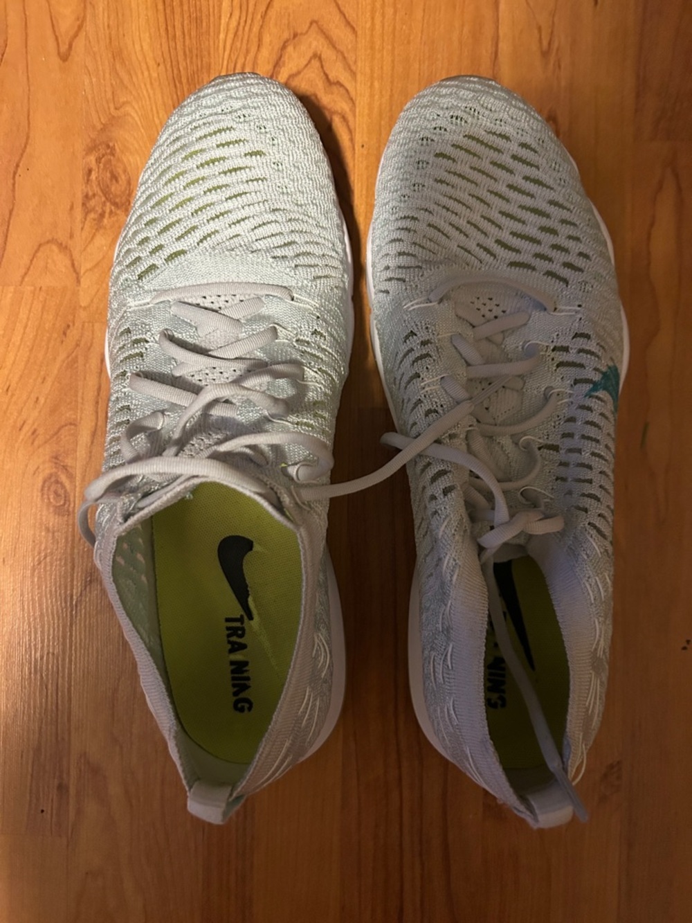 Nike Women’s Light Gray Knit Training Sneakers with Lime Insoles
